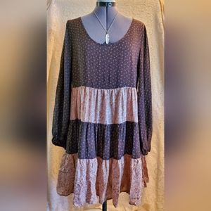 NWT Hayden Los Angeles Peasant Boho Swing Dress Sz Lrg ruffle broomstick cottage